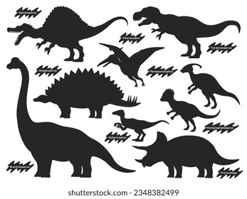 Illustration set of different dinosaur silhouettes.