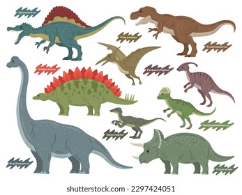 Illustrationsset verschiedener Dinosaurier.