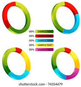 illustration of set of different doughnut chart on isolated background