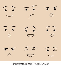 Illustration of a set of different emotions. Happiness, fear, fear, anger, happiness