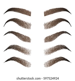 Illustration with set of different eyebrows. Makeup Look. Tattoo design elements.