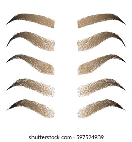 Illustration with set of different eyebrows. Makeup Look. Tattoo design elements.