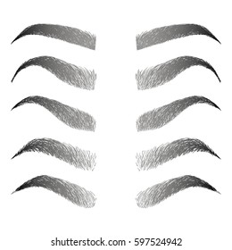 Illustration with set of different eyebrows. Makeup Look. Tattoo design elements.