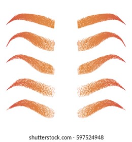 Illustration with set of different eyebrows. Makeup Look. Tattoo design elements.