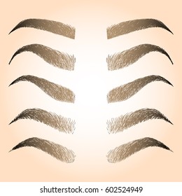 Illustration with set of different eyebrows. Makeup Look. Tattoo design elements.