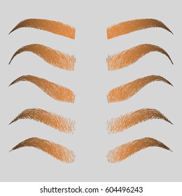 Illustration with set of different eyebrows. Makeup Look. Tattoo design elements.