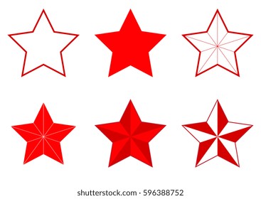 Illustration of a set of different five-pointed stars on a white background