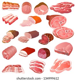 illustration of a set of different kinds of meat