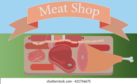 illustration of a set of different kinds of meat