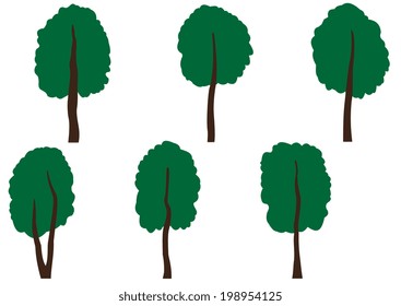 Illustration set of different large green trees