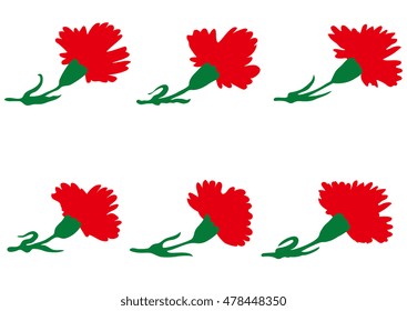Illustration of set of different red flowers of  carnation in the flat style