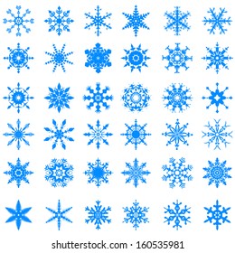 ilustración del conjunto de copos de nieve de diferentes formas
