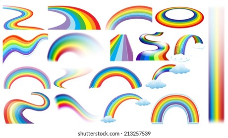 Illustration of a set of different shapes of rainbows