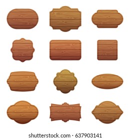 Illustration set of different shapes with wooden texture. Empty vector banners with place for your text