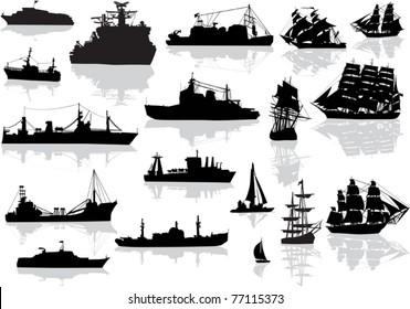 illustration with set of different ships isolated on white