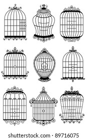 illustration of set of different style bird cage