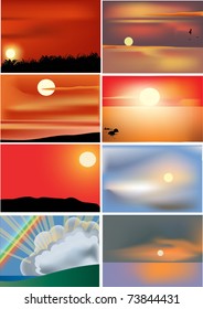 illustration with set of different sunsets