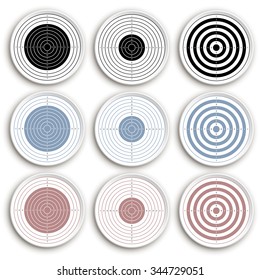 illustration of set of different targets on white background with reflection