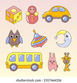 Illustration of the set of different toys