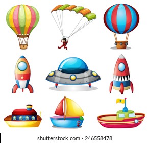Illustration of a set of different toys