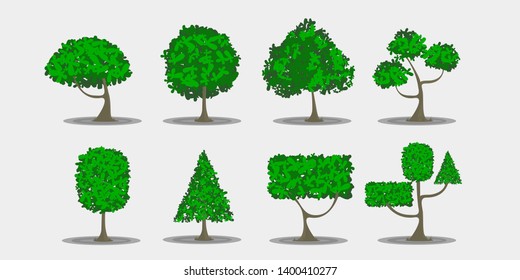 Illustration of a set of different trees. 