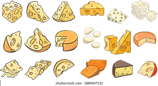 ilustración de un conjunto de diferentes tipos de queso