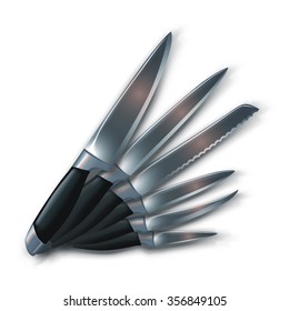 illustration of set of different types of knives with shadows on white background