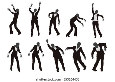 illustration of set of different zombie silhouettes isolated