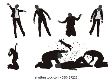 illustration of set of different zombies in various poses