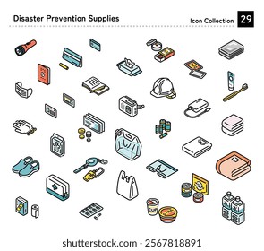 Illustration of a set of disaster prevention goods