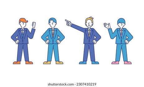 Illustration set A of diverse male business people.