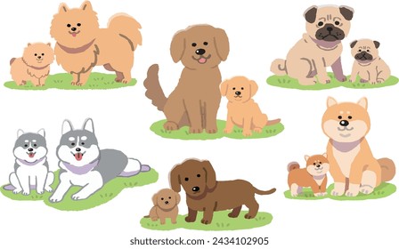 Illustration set of dog parent and child