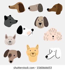 Illustration set of dogs in various styles.Doodle art concept,illustration painting