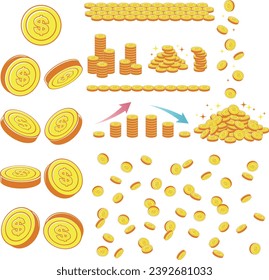Illustration set of dollar coins with dollar mark