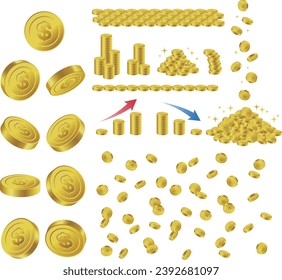 Illustrationssatz von Dollarmünzen mit Dollarmarke