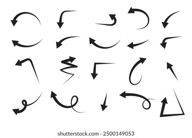 Illustration set of downward pointing curved arrows