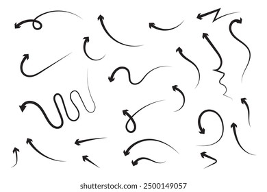 Illustration set of downward pointing curved arrows