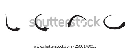 Illustration set of downward pointing curved arrows