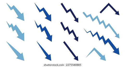 Illustration set of downward pointing zigzag arrows (cold colors)