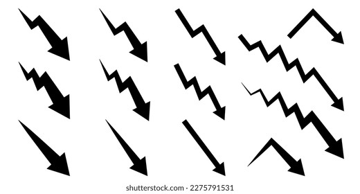 Illustration set of downward pointing zigzag arrows (monochrome)