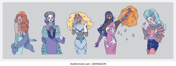 illustration set of drag queen performers