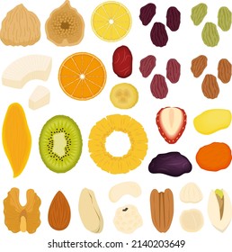 Illustration set of dried fruits and nuts