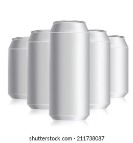 illustration with  set of drink cans on a white background