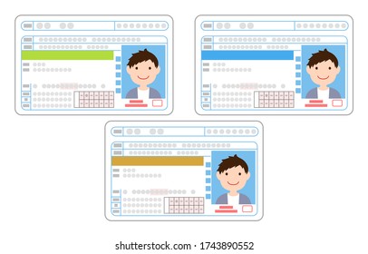 Illustration set of driver's license surface, beginner / general, good driver men