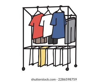 Illustration set of drying laundry in the house