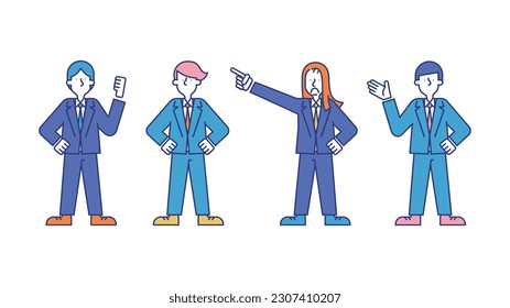 Illustration set E of diverse male business people.