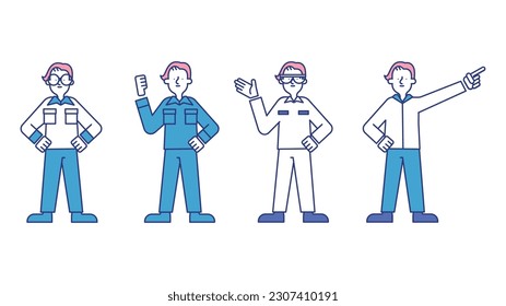 Illustration set E of men wearing work clothes