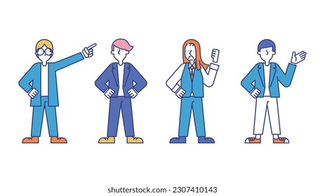 Illustration set E of various male business people in casual clothes.