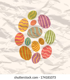 Illustration set Easter eggs, vintage celebration background - vector