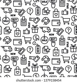 illustration of set e-commerce shop and business seamless pattern